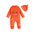 thumbnail image 1 of ZAXARRA Infant Baby Halloween Rompers Pumpkin Pattern Long Sleeve Footed Jumpsuit and Hat for Newborn Cute Clothes, 1 of 6