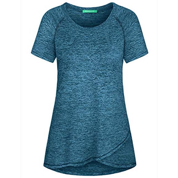 Kimmery Tunic Tops for Leggings for Women,Short Summer Lightweight Athleisure Wear Seamless Sleeves Loose Shirts Wicking Elastic Workout Stylish Tees Comfortable Leisure Slouchy Carefree Blue Large