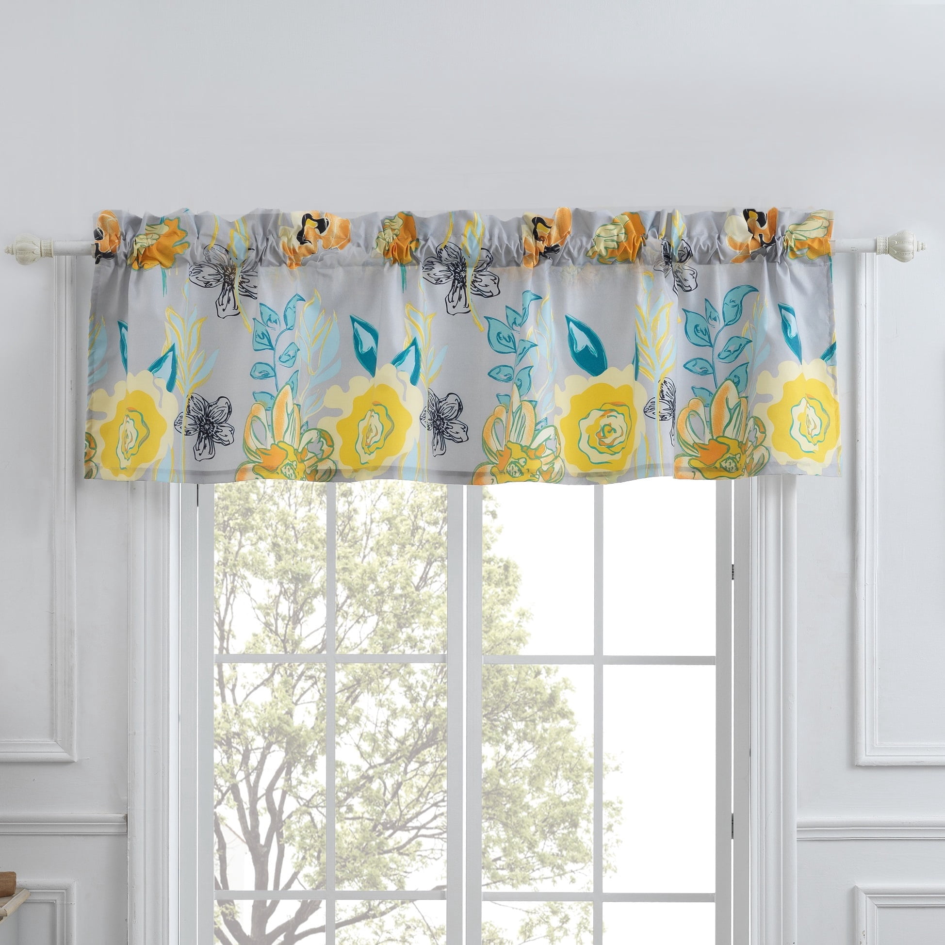 Global Trends Wildflower Delight Modern Floral Window Valance, 84 in. W x 19 in. L, Gray