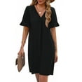 thumbnail image 4 of Admvng Womens Dresses Summer Solid Color V-neck Ruffle Short Sleeved A Line Dress with Pockets S-2XL, 4 of 9