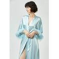 thumbnail image 2 of PRODESIGN Satin Kimono Robe Long Silky Bathrobe with Ostrich Feather Trim Sleepwear Wedding Bridesmaid Dressing Gown, 2 of 7