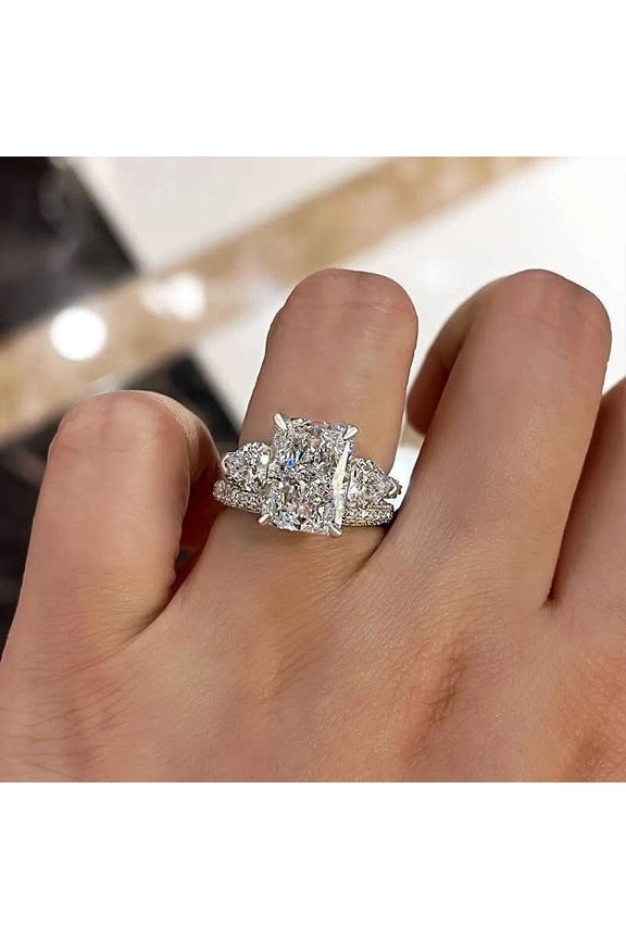 4 Ct Radiant Cut Lab Created Diamond Bridal Wedding Ring Set 14K White Gold Plated