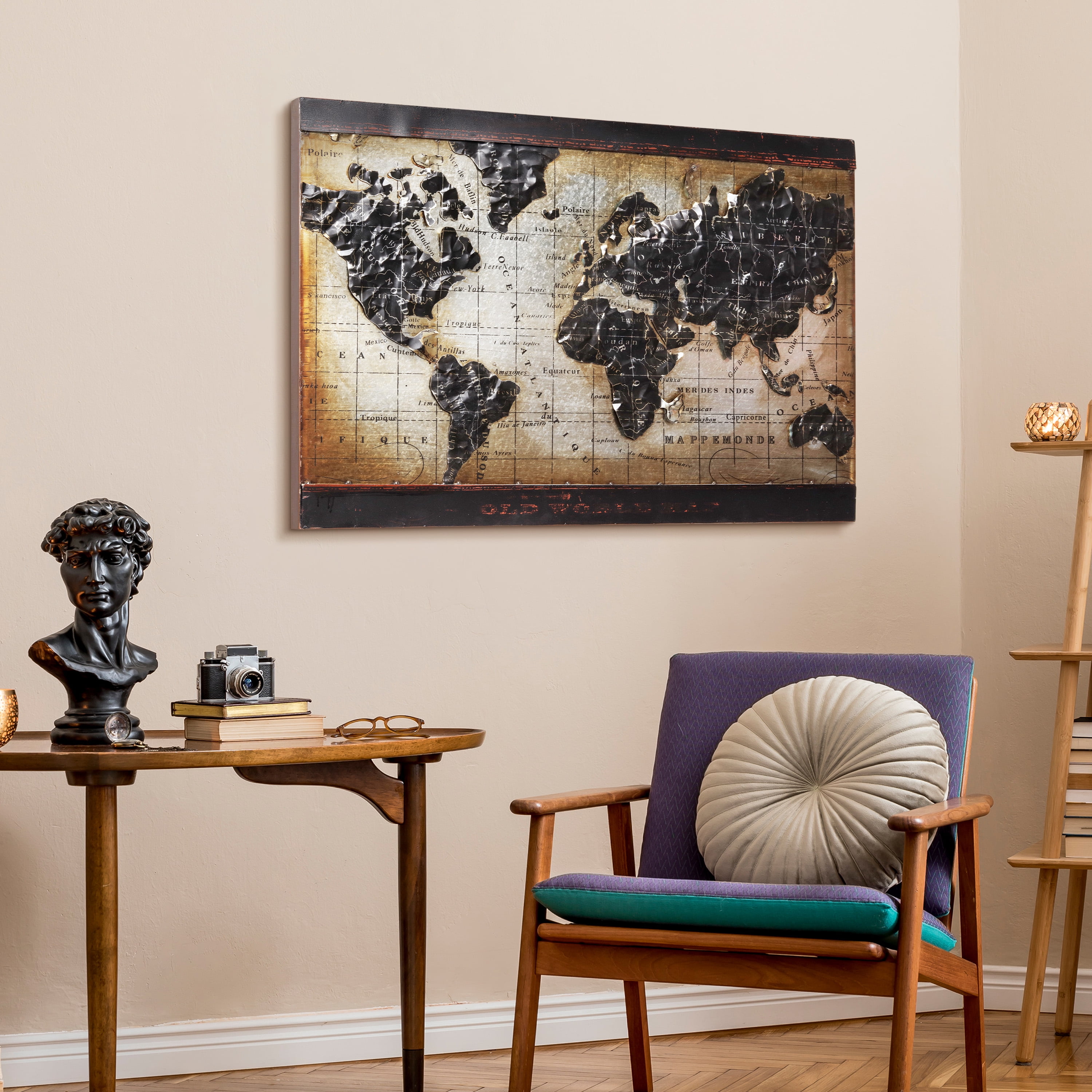 Empire Industrial Art Direct World Map 2 Hand Painted 3D Wall Sculpture