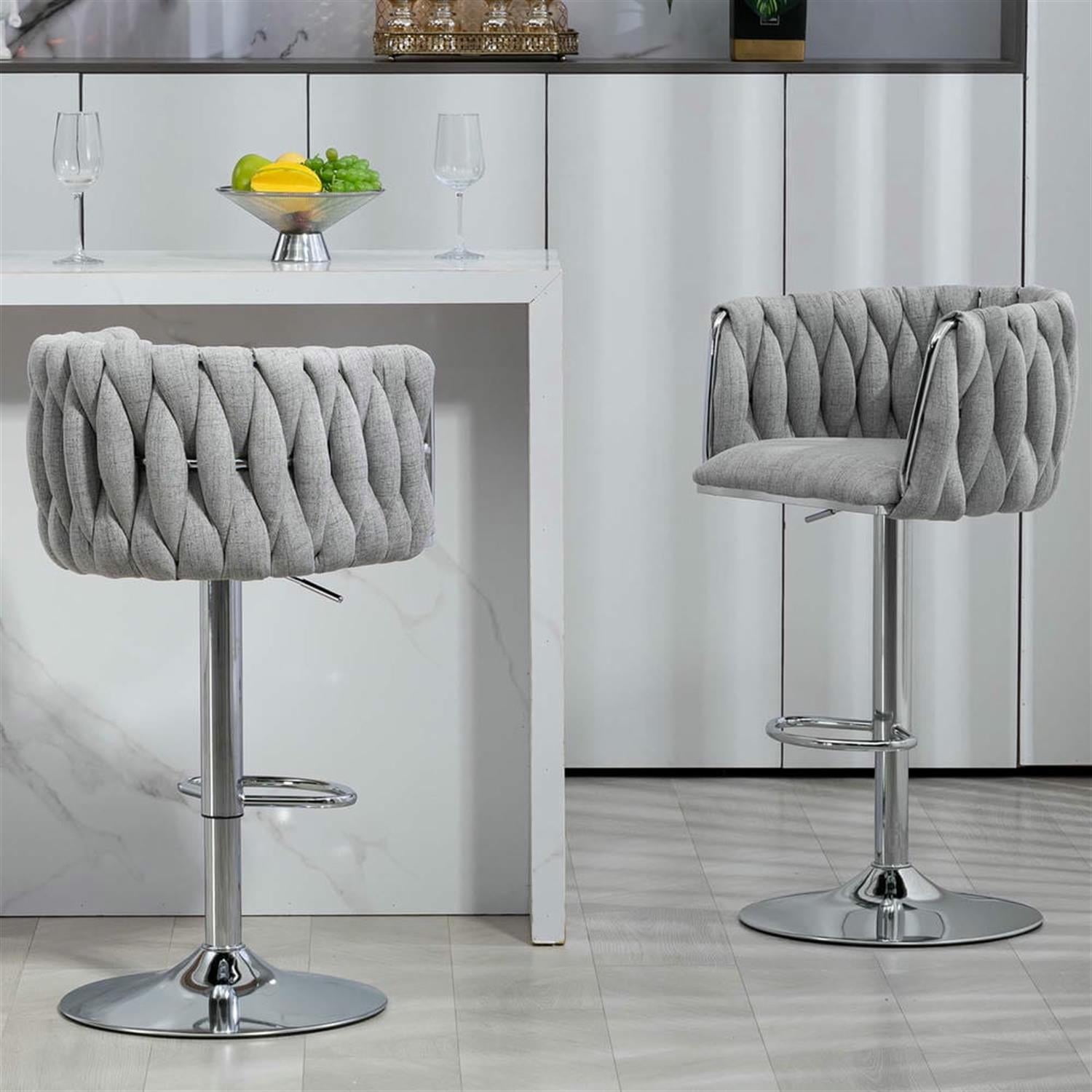 Demi Bonn 35" Adjustable Counter Height Bar Stools Set of 2, Fabric Cover Swivel Barstools with Back, Kitchen Island Countertop Chairs for Dining Room, Gray