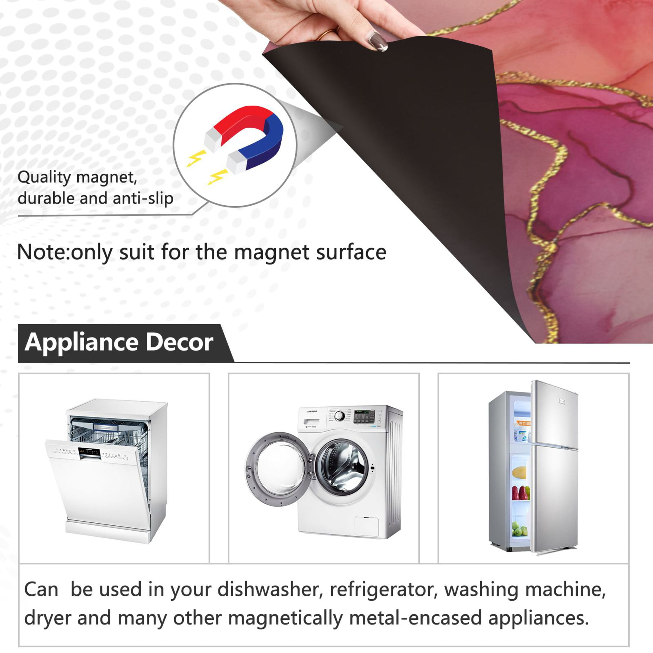 Dishwasher Magnetic Refrigerator Magnet Cover Sticker Home Decorative 23"x26" Red Marble Pattern