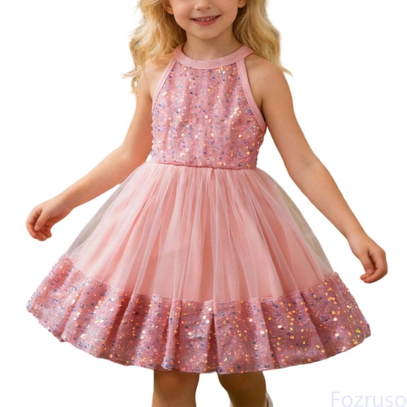 Fozruso Girls Dresses for School Sparkly Dress For Girls Summer Party Gown With Sequin Details Elegant Birthday Celebration Attire Sizes 2-3 Years