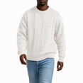 thumbnail image 5 of Men's Cable Knit Crew Neck Sweater, Long Sleeve Drop Shoulder Solid Color Pullover, Fall Winter Loose Fit Casual Streetwear Top White L, 5 of 6