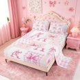 thumbnail image 2 of meiyoeat Ribbon Bow Letter Print Bed Sheets For Girls,Pink Plaid Bowknot Alphabet A Full Size Sheets For Kids,4-Piece, 2 of 6