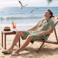 thumbnail image 5 of Men'S 2 Pieces Shirt Set Short Sleeve Button Down Casual Hippie Holiday Beach T-Shirts Shorts Outfits Green L, 5 of 8