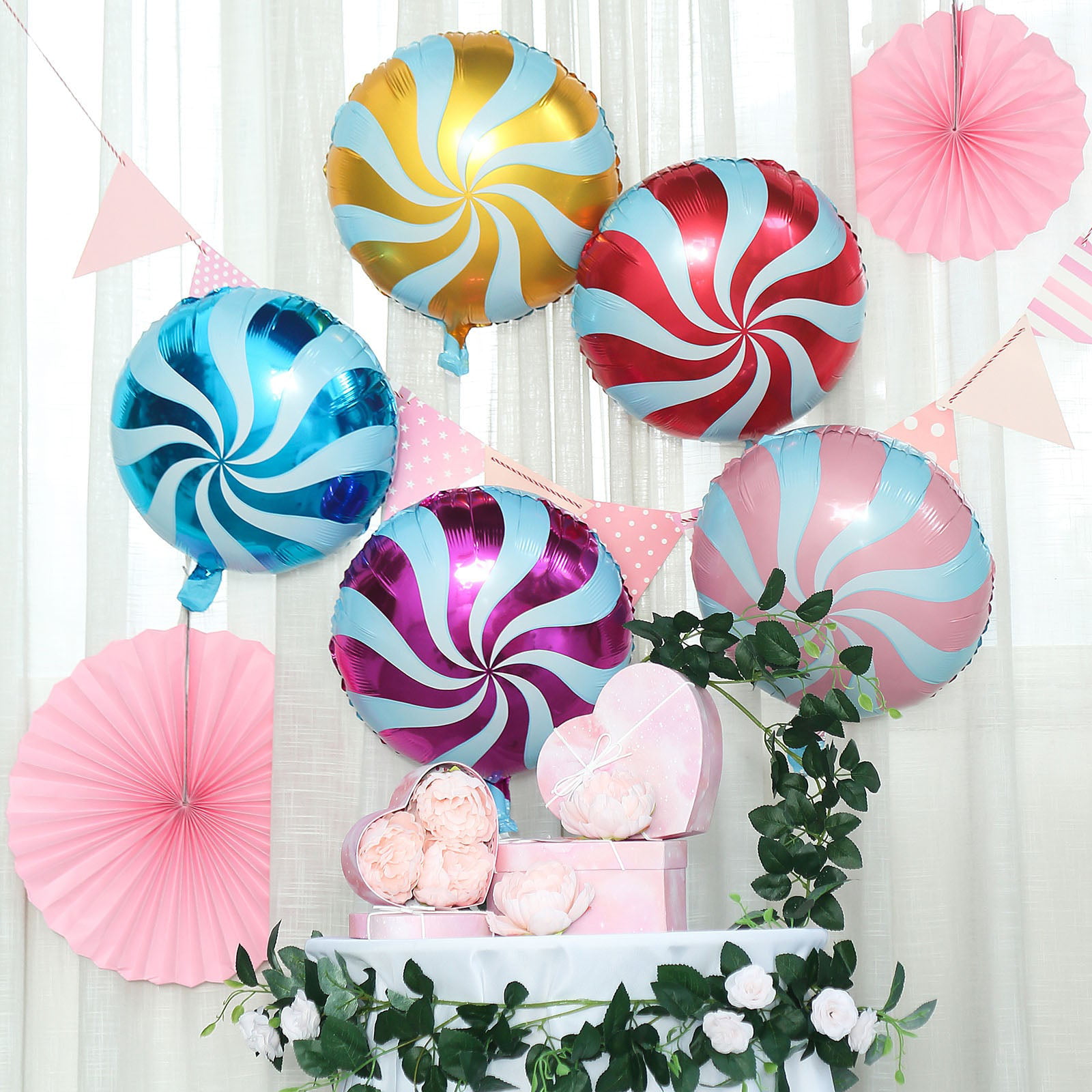 4 Color/Bag Striped Candy Shape Aluminum Foil Helium Balloon Wedding Party Decor 