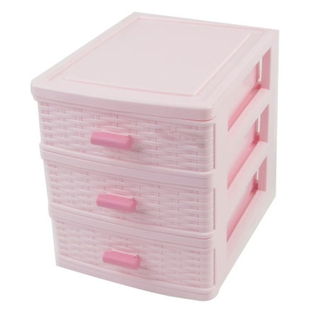 Unique Bargains Light Pink Mini Cabinet 3 Drawers Make Up Necklace