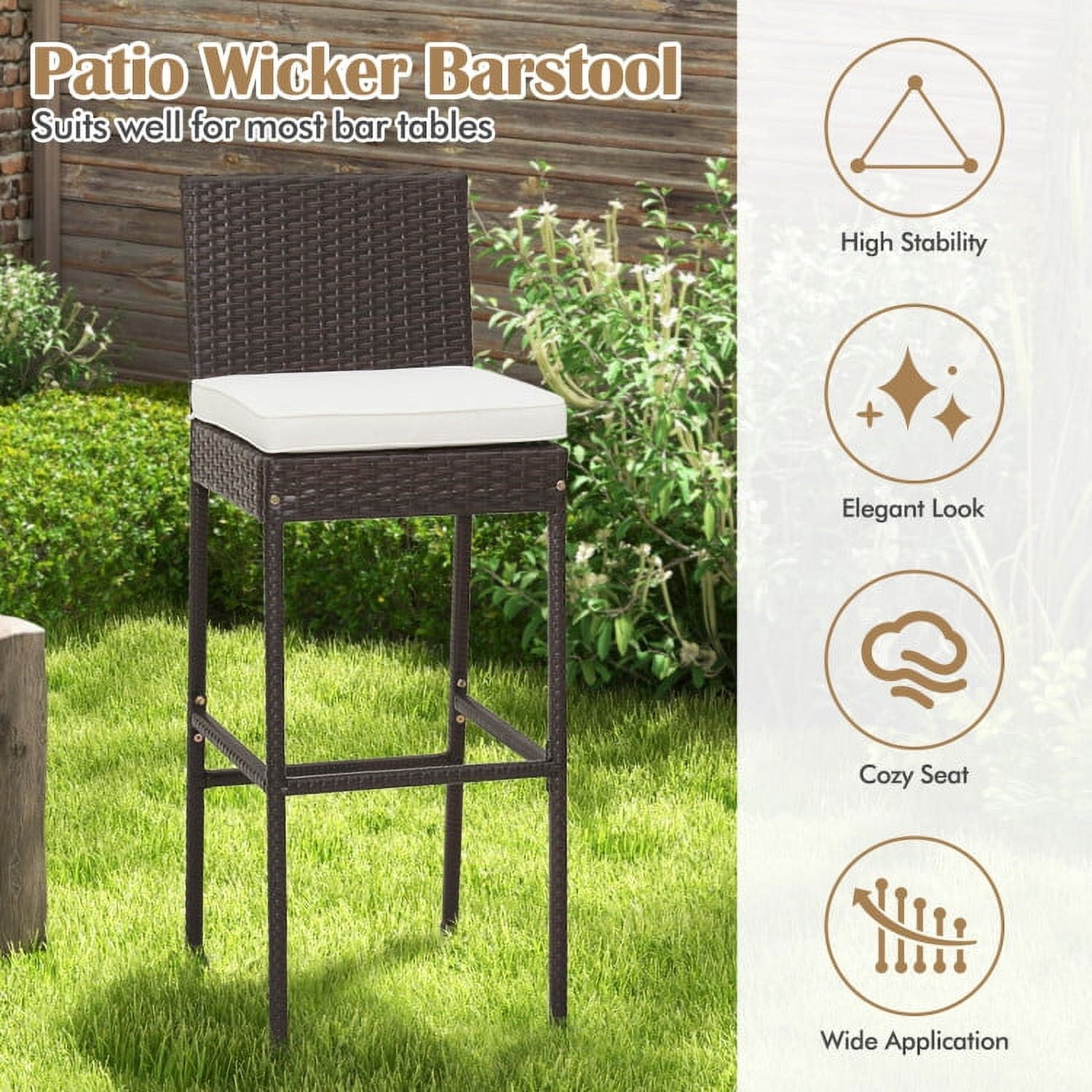 Aimee Lii 4 Pieces Patio Wicker Barstools with Seat Cushion and Footrest, Outdoor Patio Furniture Aimee Lii 4 Pieces Patio Wicker Barstools with Seat Cushion and Footrest, Outdoor Patio Furniture