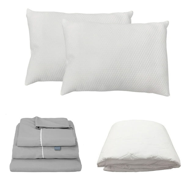 Juego de Sábanas Queen Size Royal Gris Perla + Protector de Colchón + 2 Almohadas Frosty