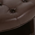 thumbnail image 4 of Noble House Aldrich Faux Leather and Wood Tufted Round Ottoman with Open Shelf, Dark Brown and Espresso, 4 of 7
