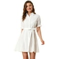 thumbnail image 1 of INSPIRE CHIC Women's Casual Short Sleeve Solid Color Button Down Shirt Dress, 1 of 6