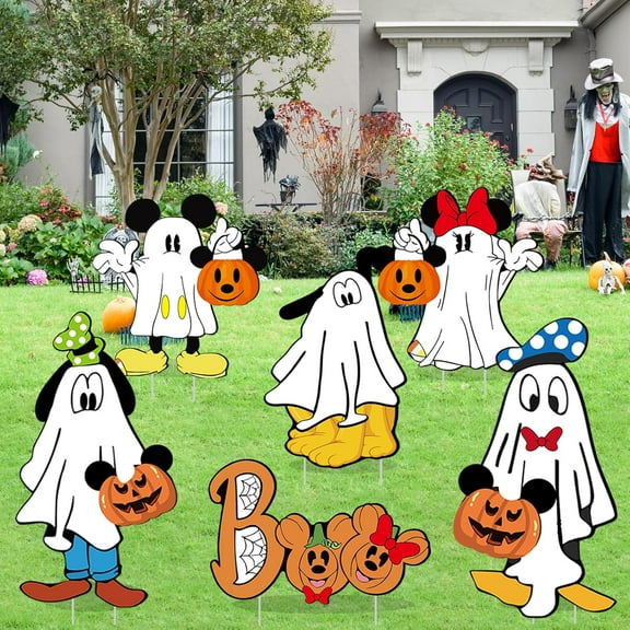 17 Inch Halloween Yard Signs Cartoon Mouse Decorations Outdoor, Waterproof Halloween Party Decor for Lawn, Garden, Front Porch with Stakes, Cute Character Holiday Display, Spooky Outdoor Decorations