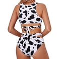 thumbnail image 2 of Cadmus Womens High Neck Swimsuit Bikini Set Cow Print Criss Cross Wrap Zipper Back Two Piece Bathing Suit, 2 of 5