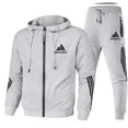 thumbnail image 5 of Primavera otoño simplicidad moda chaqueta de traje para hombres ropa deportiva Casual pantalones con capucha para hombres 2 piezas sudadera con cremallera deportes para correr, 5 of 5