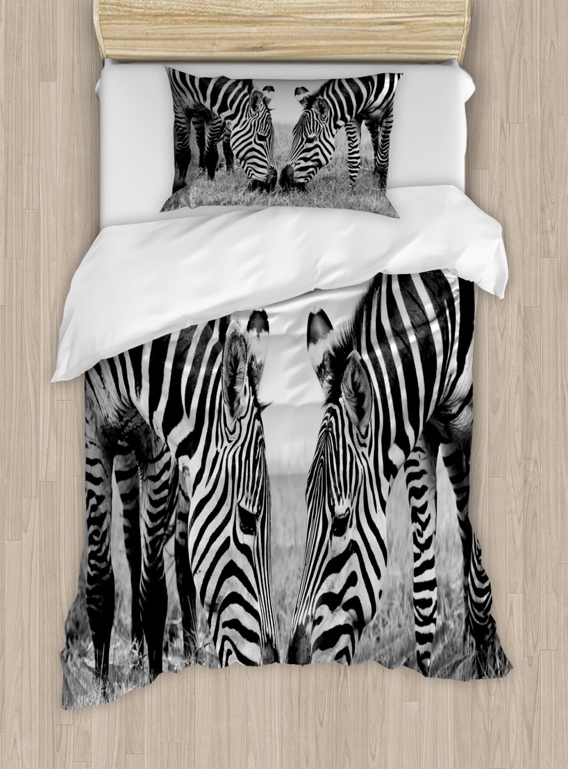 Animal Duvet Cover Set Twin Size, Zebras African Wildlife Burchell