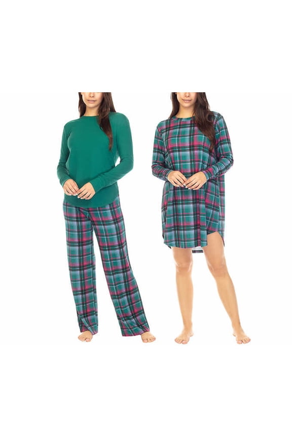 Women's 3-Piece Lounge Sleepwear Sets, Green, 1-Pack