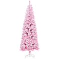 thumbnail image 1 of Pink 6ft Snow Flocked Pencil Artificial Christmas Tree – Indoor Holiday Decor with Auto Open & Steel Base, 1 of 7