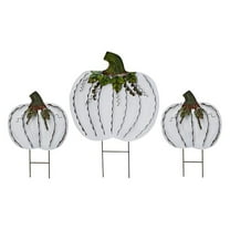 Metal Pumpkin Stake Fall Yard Sign Autumn Harvest Outdoor Pumpkin Lawn Ornaments Garden Yard Decor for Fall Thanksgiving Outdoor Decorations (26" H,17" H,17" H, White)