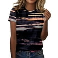thumbnail image 2 of Womens T Shirts Short Sleeve Crewneck Casual Tie Dye Print T-Shirt Comfy Breathable Summer Top Brown L, 2 of 5