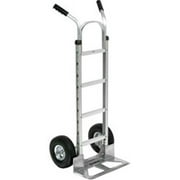Global Industrial 168262 Aluminum Hand Truck with Double Handle - Pneumatic Wheels, Gray