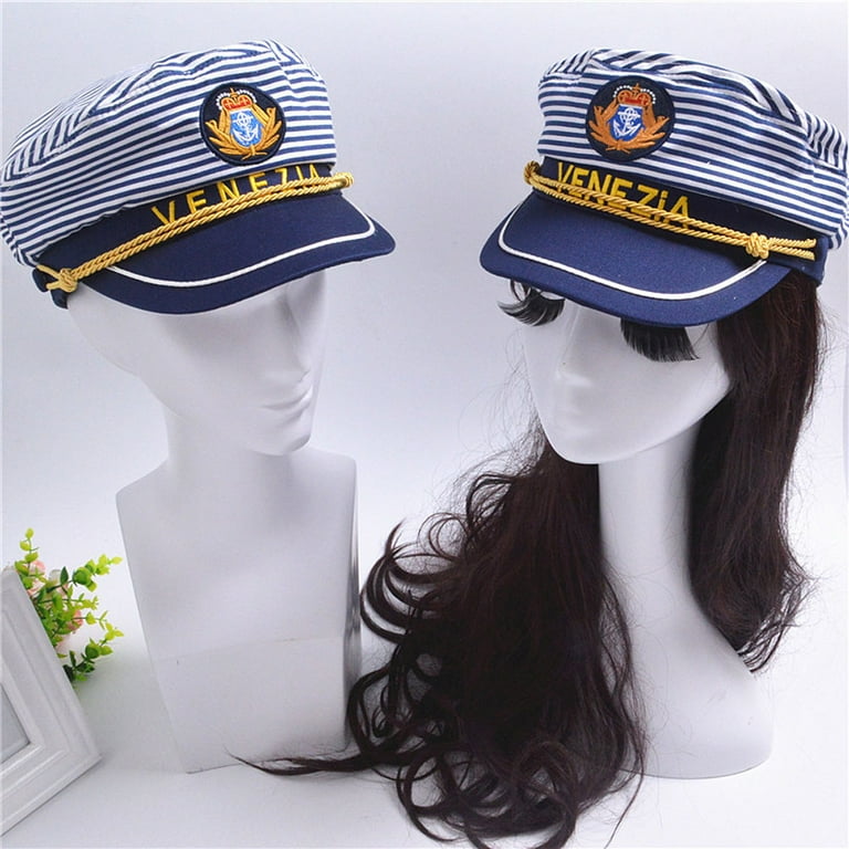 NUOLUX 1pc Sea Captain s Hat Blue Stripe Cosplay Adult Captain Hat Style for Adults Children 54cm Adjustable Walmart