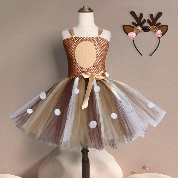 Vestido de lujo de reno de Navidad Hugo Disfraz de ciervo con Diadema para niñas 6-7 años