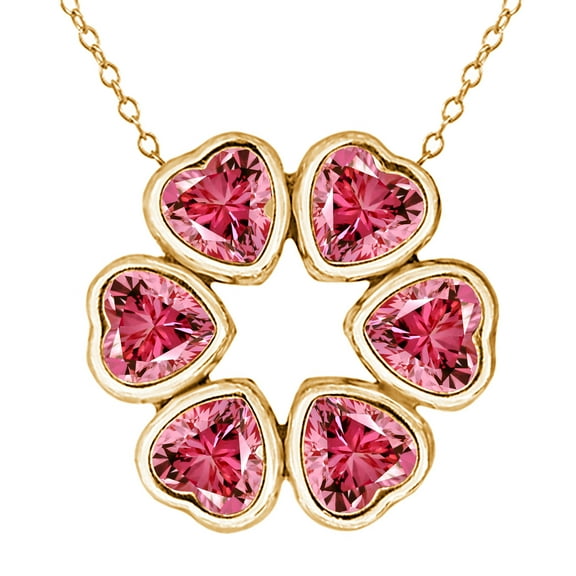 Gem Stone King 18K Yellow Gold Plated Silver Pendant Set with Fancy Pink Zirconia