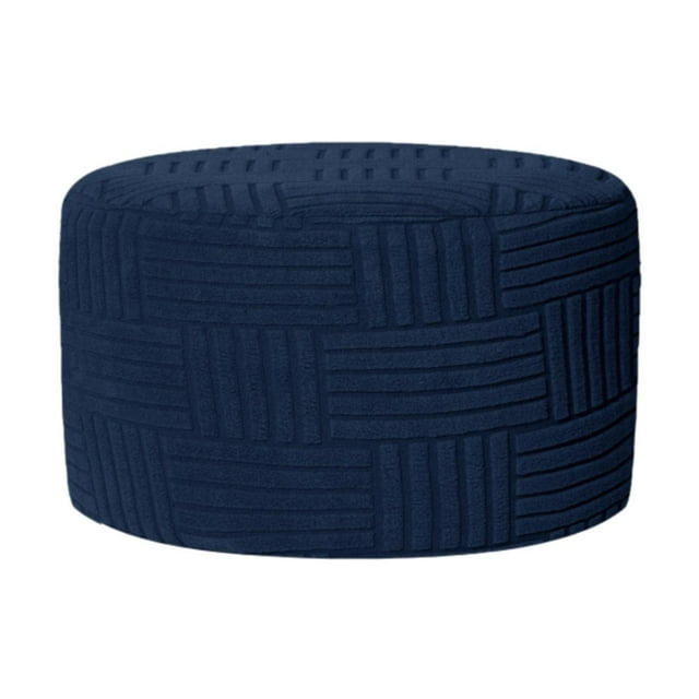 Luzkey Housse Extensible pour Ottoman Housse de Rangement pour Ottoman Rond avec Fond Élastique Antidérapant Housse de Repose-Pieds Doux pour Salon Bleu Marine