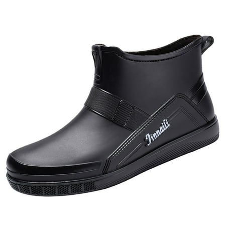 

Xutthjh Men Fashion Thick Sole Rain Boots Short Tube Non-Slip Waterproof Shoes Kitchen Work Boots Rain Boots
