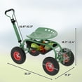 thumbnail image 2 of Chariot de Jardin Mobile avec Siège Pivotant et Plateau à Outils, Poste de Travail Roulant pour Plantation et Désherbage, Poignée Réglable, Roues Tout-Terrain, Tabouret d'Extérieur Robuste Capacité de 330 Lb, Vert, 2 of 7