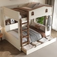 thumbnail image 3 of Harper & Bright Designs Full over Full Bunk Bed with Storage Drawers and Shelves, Solid Wood Bunk Bed Frame with Stairs and Hooks, Beige+Natural, 3 of 14