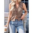 thumbnail image 6 of Women'S 2025 Summer Trendy Crochet Knit V Neck Sleeveless Tie Front Striped Sweater Vests Beach Outfits Light Brown S, 6 of 7