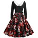 thumbnail image 1 of Vestido oscilante de manga larga con estampado navideño para mujer, vestido Retro con escote en V peludo y retazos Fridja  NMB4206, 1 of 6