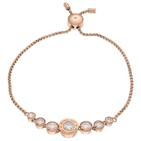 Michael Kors Women's Crystal Rose Gold-Tone Stainless Steel Logo Slider Fashion Bracelet, 8.2