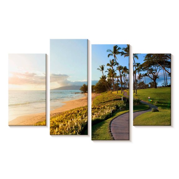 Elephant Stock Path To Wailea Beach Wall Art - Horizontal Multi Panel Canvas - Living Room Wall Decor - Beach Multi Panel - Green And Blue Decor - 24" x 14"