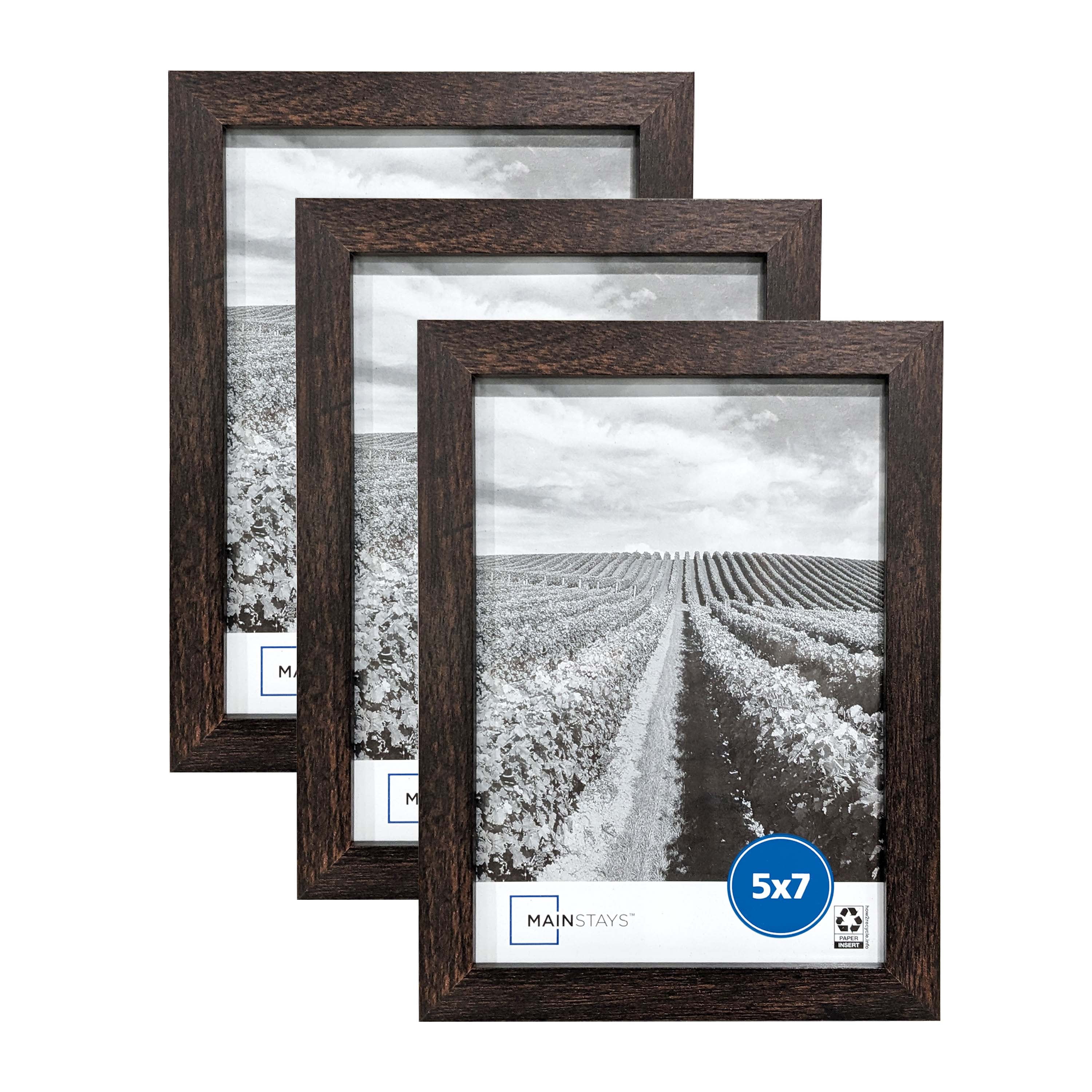 (4 pack) Mainstays - 5x7 Picture Frame - Brown Gallery Linear Program Tabletop & Wall Photo Frame, Set of 3