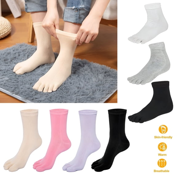 TELOLY 3 Pairs Men Toe Socks Cotton Running Five Finger Crew Socks for Unisex, One Size, Gray