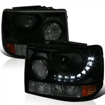 Spec-D Tuning Black Smoke Projector Headlights w/ LED Strip Compatible with 1999-2002 Chevrolet Silverado 1500, Left Right Pair Headlamps Assembly