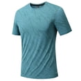 thumbnail image 3 of Vibrex Men's Crew Neck Printed Short Sleeve Athletic Quick-Dry T-Shirt - Moisture-Wicking Fabric, Casual & Sports Wear for Summer, Gym, Running, Outdoor Activities,Light Blue_XL, 3 of 4