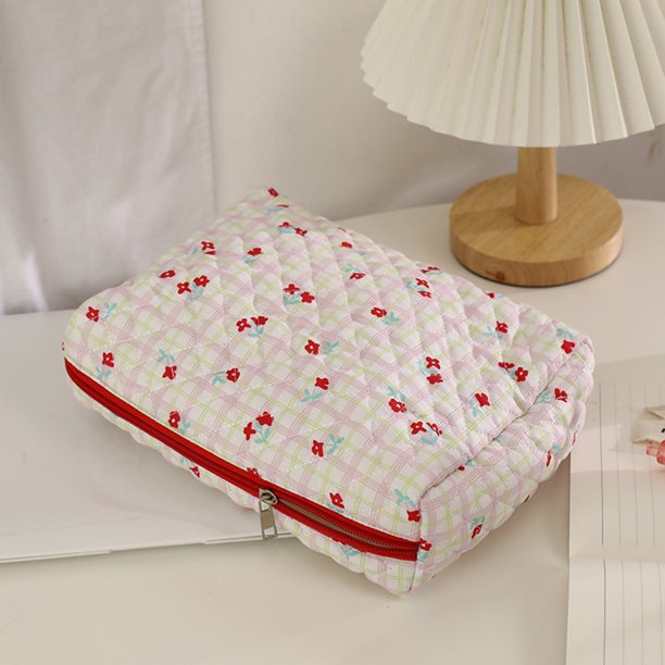 Bolsa de almacenamiento de cosméticos florales, organizador de maquillaje para mujer, bolsa de lavado de viaje rojo Sywqhk Para Estrenar
