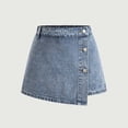 thumbnail image 2 of Vrotazzy Girls Distressed Denim Skorts with Button Front Washed Snowflake Design Casual Stretch Skirt Shorts for Youth,Sizes 14-15 Years, 2 of 7