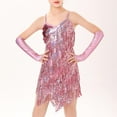 thumbnail image 2 of ameIAEA Little Girls Sequin Fringe Dress Sleeveless Backless Tassel Party Dancewear + Arm Sleeves, 2 of 3