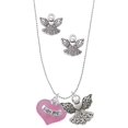 thumbnail image 1 of Delight Jewelry Baby Girl Pink Heart with Baby Feet Silver tone Guardian Angel Charm Necklace and Stud Earrings, 1 of 4