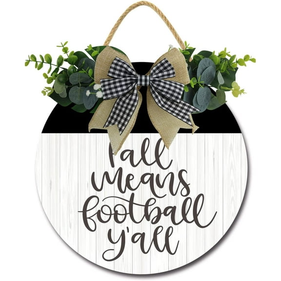 Eveokoki 12" Fall Means Football Y‘all Welcome Signs for Front Door Farmhouse，Rustic Round Wooden Hanging Wreaths for Home Porch Wall Decor Housewarming Gift Football Lovers Outdoor Indoor