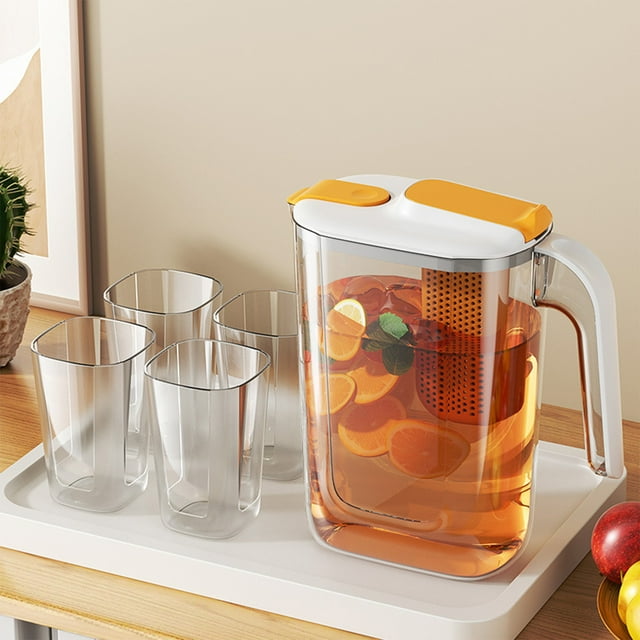 Distributeur de Boissons Réfrigérateur Ensemble de 5 Pichet de Limonade Distributeurs de Boissons pour Fêtes Bouteille d'Eau Froide Pichet Distributeur de Boissons Réfrigérateur 2.6L