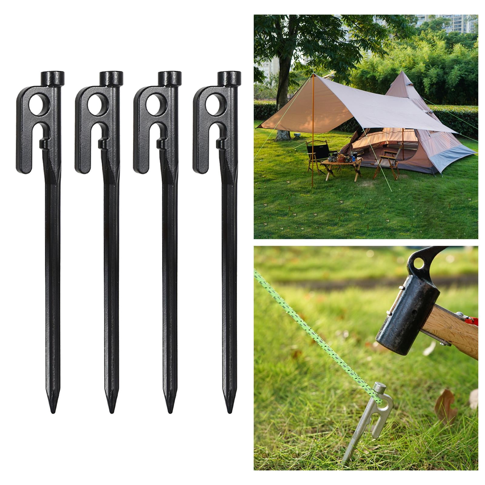 Stainless Steel Tent Stakes 4 Pack -Heavy Duty Beach Tent Pegs Canopy Stakes - Essential Gear for Camping, Backpacking, Gardening - 20cm black